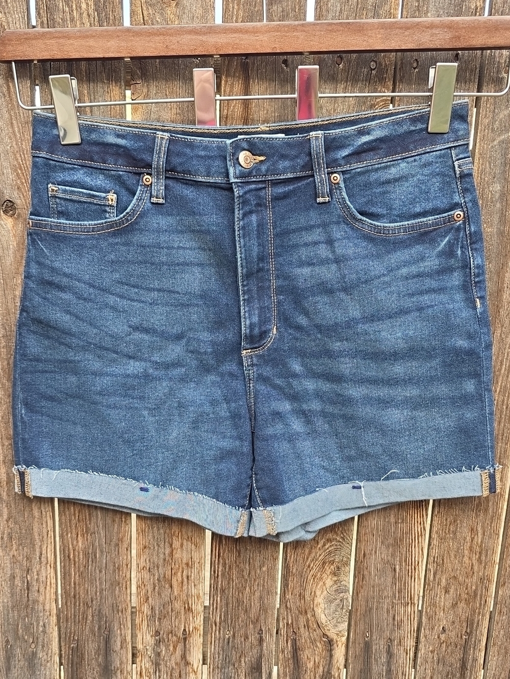 Classic High Rise Dark Blue Denim Women's Shorts - Casual Cutoff Style